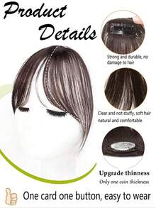 8.5 Inch Middle Part Bangs Hairpiece, Realistic Invisible Lightweight Fluffy Hair Topper To Add Volume