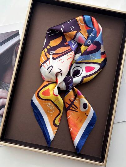 1pc 70cm Faux Silk Printed Neckerchief Scarf, Versatile Neck Wrap For Professional & Casual Wear