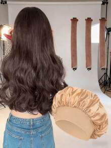 4 Pcs Heatless Hair Curler Set: 1 Wide Satin Shower Cap + 3 No-Heat Curling Rods, Damage-Free Hair Styling Tools - Multicolor - View 7