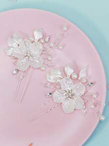 2pcs/Set Acrylic Flower Crystal Plum Blossom Hairpin Bridal Wedding Hair Accessories Valentine's Day Accessories - Silver - View 4