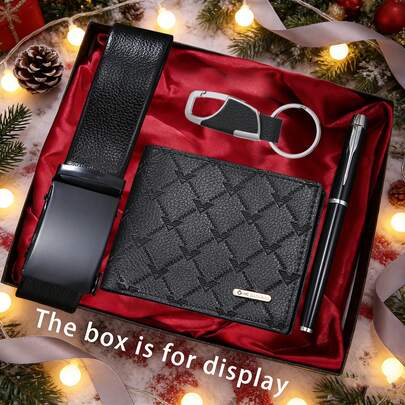4pcs Men's Belt + Men's Wallet Set, Daily Matching Design For Men, Father's Day Gift, Fashion Business Luxury Versatile Men's Belt, Suitable For Holiday Gifts, Christmas, Valentine's Day, Birthday (Excluding Gift Box)