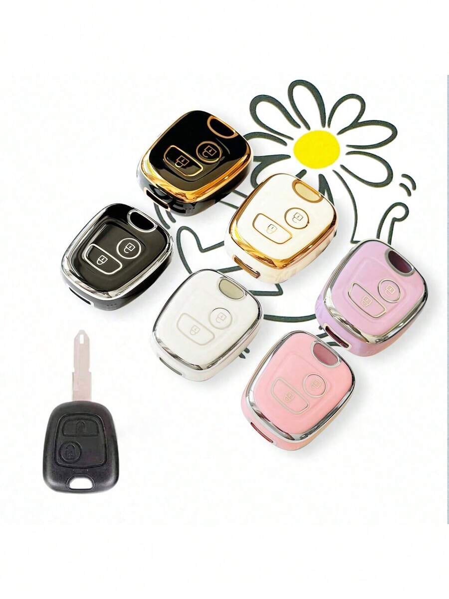 1pc Car Remote Key Fob Cover Protector Suitable For Peugeot 307/206/207/Citroen C2/Picasso, Durable Soft TPU Protection, Ideal Gift - Multicolor - View 1
