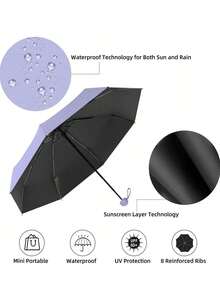 1pc Lightweight Portable Solid Color Umbrella, 6-Rib Compact Folding Umbrella, Waterproof, Windproof, UV Protection, Suitable For Sunny And Rainy Days, Minimalist Style For Men And Women, Household Essential,Women's Day,Travel Essentials,Wedding Favours,Y2k,Bedroom,Car Accessories Women,Kitchen Decor - Multicolor - View 7