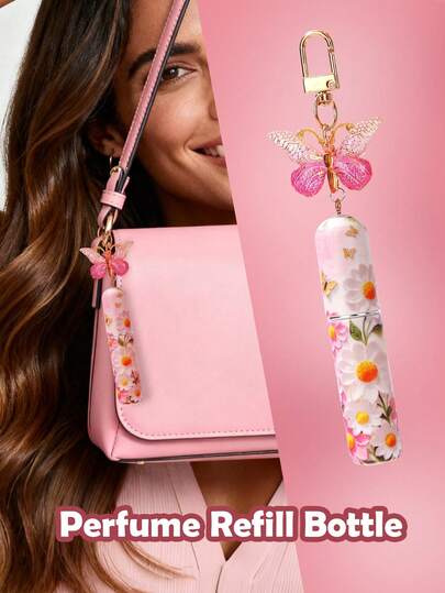 1 st fjärilsnyckelring med parfymsprayflaska, 5 ml doftflaska med botten, bärbar mini-parfympåfyllningsverktyg för resor, unisex, flera färger tillgängliga, födelsedagspresent till familj och vänner, julklapp