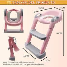 Asiento de Entrenamiento para Niños con Escalera Plegable - Taburete Infantil para Taza de Baño, Cojín de PVC, Asiento Tapizado de Entrenamiento Baño Niño, Escalera Antideslizante, Ergonómico (Gris) - Rosa, PVC - Ver 8