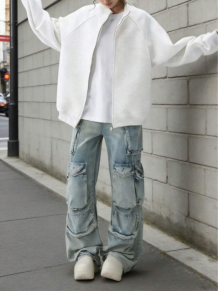 Áo khoác thể thao nữ màu trơn, kiểu dáng thường ngày, thích hợp cho mùa đông, xuân và thu. - trắng - Xem 1