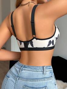 1pc Women's Butterfly Print Comfortable Wireless Bra - White - View 2