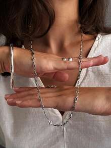 1pc 75cm Stainless Steel Women Necklace Y Necklace Rhombus-Circle Multi Style Chain Necklace Minimalism Geometric Figure Long Necklace Jewelry Gifts - Silver - View 2