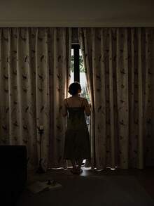 1pc Premium High Blackout Thick Black & Gold Bottom Reed Bird Design Curtain, Versatile Hanging, Suitable For Villa, Farmhouse, Balcony, Living Room, Bedroom, 350gsm High Density