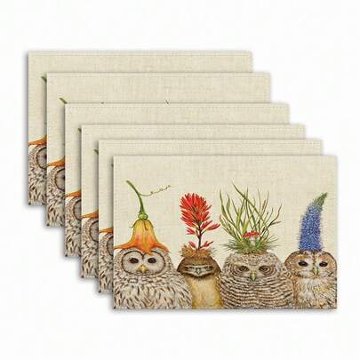2/4/6 Pcs Spring Whimsical Owl Placemats,12.5*16.5inch Rectangular Insulated Placemat, Home & Everyday Themed Kitchen Accessory Placemat, Perfect For Dining Room Decorations, And Celebration Dinner Decorations
