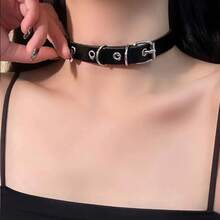 1 Piece Fashion Harajuku Dark Style Belt Buckle Necklace For Women Sweet Cool Spicy Girl Choker Collar Personality Hip Hop Simple Clavicle Chain - Vòng cổ da đen X3402 - Xem 6