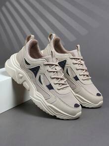 男士休闲运动鞋，系带软底平底舒适运动鞋，轻便低帮日常鞋 - 卡其色 - 查看 4