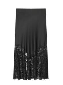 黑色蕾丝长裙 夏季缎面半身裙 女士Y2K复古风外出派对度假裙 春季 - 黑色 - 查看 7