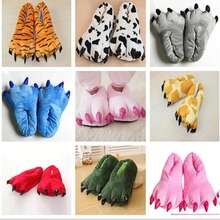 Winter Warm Soft Indoor Floor Slippers Women Men Shoes Paw Funny Animal Christmas Monster Dinosaur Claw Plush Home Random Lining - Màu đỏ, cỡ dành cho trẻ em. - Xem 5