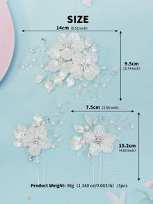 3件套 女士花朵水晶梅花发夹 新娘婚礼发饰 - 銀色 - 查看 6