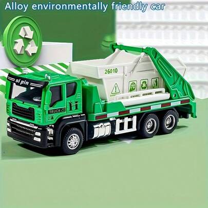 1 pieza Camión de basura de aleación fundida realista: Cubo de basura inclinable manualmente, funcional, apariencia detallada que simula el vehículo de saneamiento, adecuado para el juego de roles imaginativo, también como decoración de escritorio y exhibición de colecciones - Material de fundición, juguete para niños, adecuado para niños, niñas, niños pequeños y entusiastas de los juguetes - Regalo ideal para Navidad, Halloween, cumpleaños - No se requieren baterías