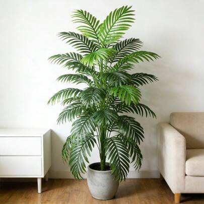 Planta artificial grande de 90-120 cm, árbol de palma falso, hojas de palma tropical, planta de palma artificial, árbol alto, hojas de bambú de plástico realista para decoración interior, cocina, exterior y oficina