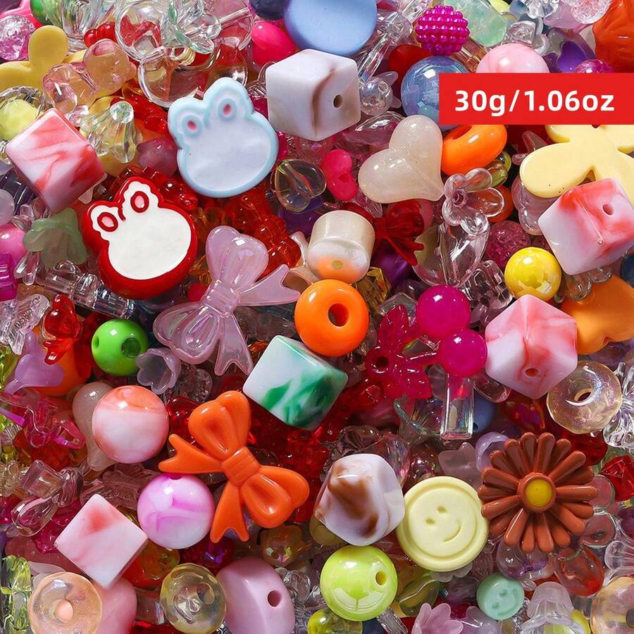 Yiwu Qiyou Accessories Co., LTD 30克/1.06盎司 1-3厘米随机混合亚克力珠，适合制作女士手链、项链和手机链