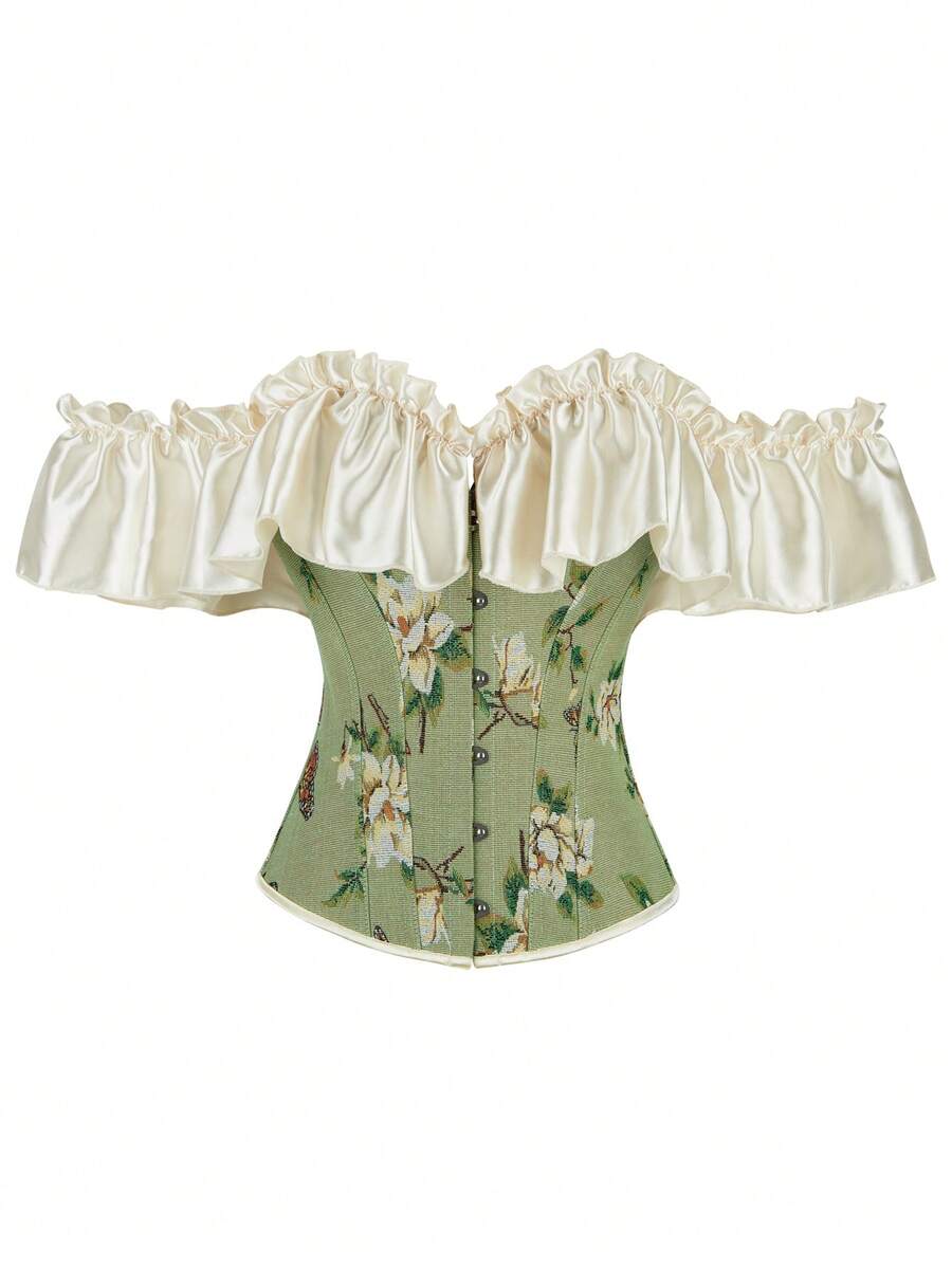 Alivila.Y Fashion Womens Vintage Off Shoulder Corset Bustier Lace Up Boned Overbust Corset Renaissance Corset Tops For Women - 綠色 - 查看 1