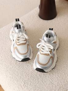 1 Pair Girls' Sports Shoes, Summer New Kids Shoes, Fashion Sneakers, Casual & Versatile - Khaki - View 2