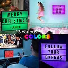 EMAGIE Letrero Luminoso : Cine Caja de Luz A4 con 96 Láminas Letras Números y Símbolos Decoración para Hogar Cuarto Habitación Tienda Fiesta Cumpleaños Navidad Bodas(16 Colores) - Multicolor - Ver 10