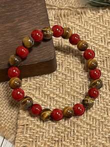 内在力量宝石手链 – 红碧玉、虎眼石，象征守护、自信、勇气和能量，串珠瑜伽冥想饰品，男女皆宜 - 彩色 - 查看 2