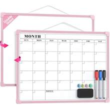 MaxGear Monthly Calendar Dry Erase Board For Wall, 16\X12\ Small Hanging Double-Sided White Board, Portable Whiteboard For Planning, Drawing, Memo, To Do List, Schoolsss, Home, Office, Pink Frame,Pink - 粉紅色的 - 查看 1