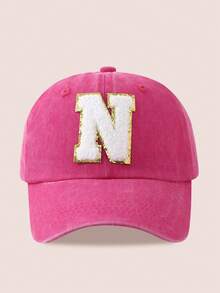 1顶男女通用26字母水洗棒球帽，遮阳帽，适合户外活动和日常佩戴，防紫外线 - 金標-玫紅水洗帽 - 查看 27