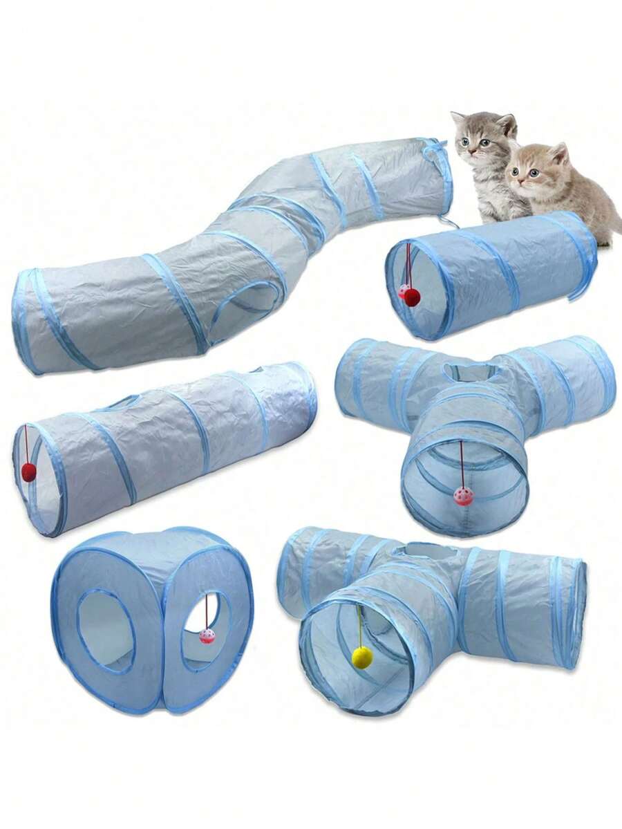 三向可折叠宠物猫隧道玩具，室内猫隧道带窥视孔，适用于猫、小型犬、小猫、兔子 - 查看 1