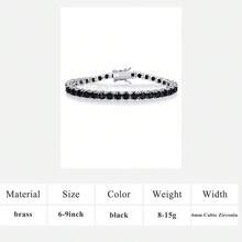 MDFUN 18K白金镀层黑色立方氧化锆网球手链，4毫米立方氧化锆吊坠手链，男女通用 - 黑色 - 查看 17