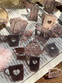 30Pcs 15 Style Vintage Hollow Cup House Vase Theme Paper Stickers Objects Life Literature Art Junk Journaling Planner Scrapbooking Decorative DIY Craft Material Sticker Scrapbook Supplies Stationery - Multicolor - View 3