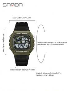 SANDA 2202 Fashion Men's Electronic Watch Sports Multifunctional Waterproof LED Luminous Single Display Small Square Electronic Watch - màu xanh lá - Xem 6