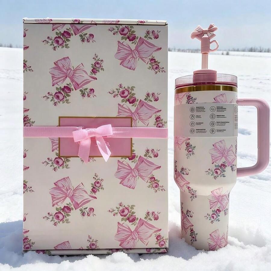 S*Love Limited Edition Gift Box - 40 Oz Large Capacity Stainless Steel Vacuum Insulated Travel Mug, The Perfect Choice For Valentine's Day Gifts. Suitable For Office Use. It Is Ideal For Use In Cars, Gyms, Outdoors, Sports, Travel, Juice, Coffee, And Designed For Both Cold And Hot Beverages. It Is Also Suitable For Graduation Gifts, Teacher Gifts, Valentine's Day Gifts, Birthday Gifts, Thanksgiving Gifts, Christmas Gifts,  Party Supplies And Other Occasions. It Is Perfect For All Kinds Of Drinks, Including Ice Water, Iced Tea Or Coffee, Cold Drinks And Hot Drinks. - 粉紅蝴蝶+禮盒 - 查看 1