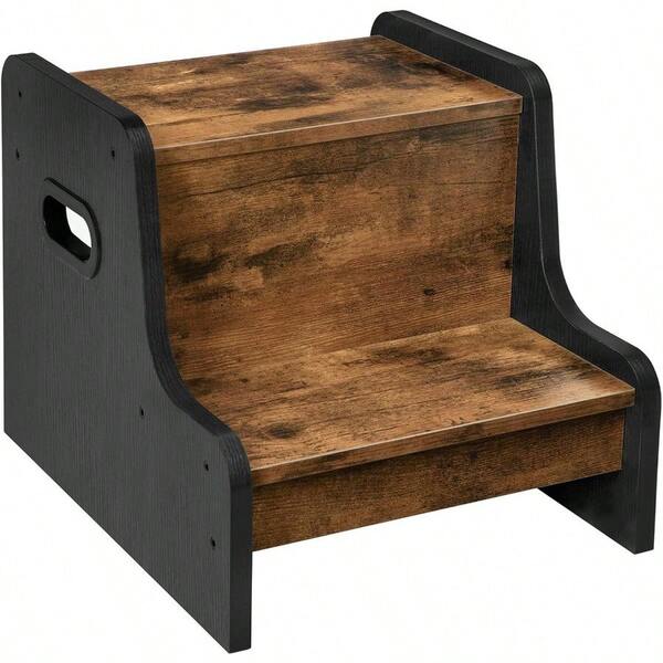 Step Stool For Two Step Toddler's Stool Potty Training Stool With Handles Non-Slip Pads For Safety Easy To Move For Sink Bathroom Bedroom Rustic Brown BF01JD01G1