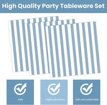 50PCS Sage Green Striped Paper Plates And Napkins Party Supplies, Green And White Scalloped Party Plates And Napkins Tableware Set For Birthday Bridal &Amp; Baby Shower Wedding Party Dration - Blue - 查看 5