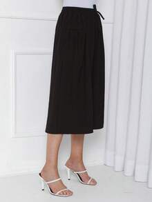 Plain Culottes With Two Elasticated Waist Pockets, Women's Linen, Knot Detail, Wedding Dress. - Black - View 4