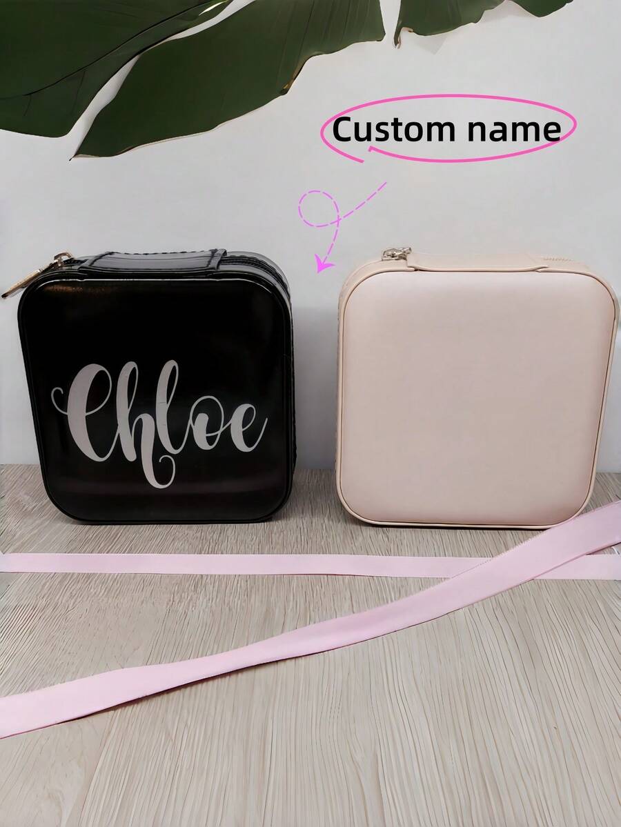1pc Personalised Name Mini Travel Jewellery Box – Custom Name Engraved PU-Leather Case, Ring/Earring Slots, Gift For Mum/Nan/Bridesmaid/Sister, Valentine's/Birthday/Anniversary Keepsake - Multicolor - View 1