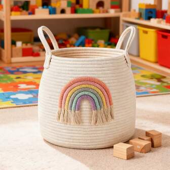 Inwagui Woven Rope Laundry Basket Large Storage Basket Bin Rainbow Decor Basket Nursery Hamper With Handles Perfect For Blankets Toys And Clothes Organizer Gift Basket Multifunctional Home Decor Piece For Living Room Bedroom Bathroom Closet Nursery Playroom Kids Room Toy Storage Bath Towels Bedding Organization Solution Ideal For Baby Shower Bridal Gift Housewarming Holiday Christmas Autumn Entertaining