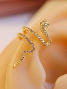 1pc New White Snake-Shaped Zirconia Ear Cuff Non-Piercing Earring - Yellow Gold - View 10