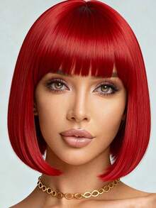 12-Inch Wine Red Bob Wig With Bangs, High Density, Versatile & Fluffy, Suitable For Women, Cosplay & Halloween - Multicolor - View 12