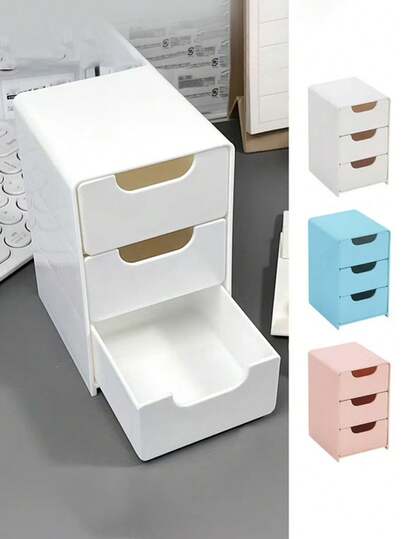 3-Tier Desktop Organizer With Drawers, Large Capacity Stationery Storage Box For Pens & Notebooks, Space-Saving Office Supplies Holder, Aesthetic Dorm Room Organization