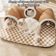 XL Brown Cat Tunnel Bed, Suitable For Multiple Cats, Small Cat Hide-And-Seek Tunnel Bed With Ball Toy, Removable And Washable Small Animal Tunnel, Suitable For Small Cats And Rabbits - Multicolor - View 3