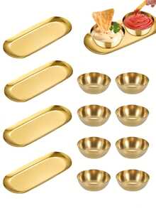 12件/6件/3件斋月金色酱汁碗托盘套装，优雅不锈钢蘸酱杯寿司蘸酱碗上菜托盘小吃盘，厨房/餐厅/母亲节/派对/婚礼/乔迁之喜的理想之选 - 金色 - 查看 10