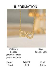 1pc Stainless Steel Infinity & Zirconia Decor Necklace, Elegant Gift For Women - Gold - View 6