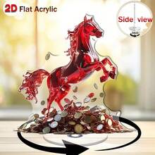 1件2D亚克力旋转马雕塑 - 超现实红色玻璃马，金色装饰，优雅的办公桌摆件，适合营造高档办公室或家居氛围，马形装饰品，房间装饰，家居摆件，家居微缩物件 - 多彩 - 查看 8