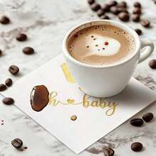 20张/套 - 婴儿派对鸡尾酒餐巾纸，适用于纸质饮料餐巾纸、婴儿派对装饰或性别揭晓派对，折叠式金箔鸡尾酒餐巾纸，三层“Oh Baby”印花餐巾纸，适用于甜点生日派对庆祝活动，男女通用婴儿生日餐巾纸，派对装饰，餐具，婴儿庆祝活动和活动必备品 - 彩色 - 查看 2