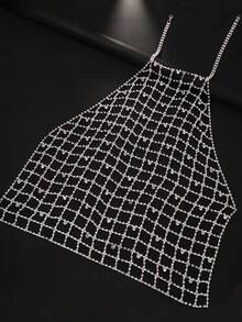 1件时尚性感银色网状身体链，欧美风格百搭胸链，女士适用 - 銀色 - 查看 3