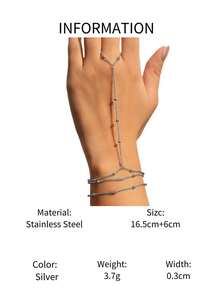 1pc Stainless Steel Multi-Layer Stackable Beaded Finger Chain Bracelet, Minimalist Versatile Bead Knuckle Ring Hand Jewelry (Random Bead Quantity) - Silver - View 4