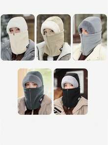 1Pc (Zipper Color Random) Winter Cycling With Plush Thick Neck Integrated Cycling Warm Hat Windproof Winter Warm Windproof Face Mask