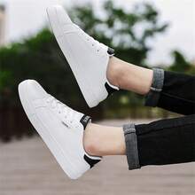 Men's Casual Shoes, Fashion Sneakers, Versatile & Comfortable Breathable White Shoes With Anti-Slip Rubber Soles, Suitable For All Seasons - Black and White - View 4